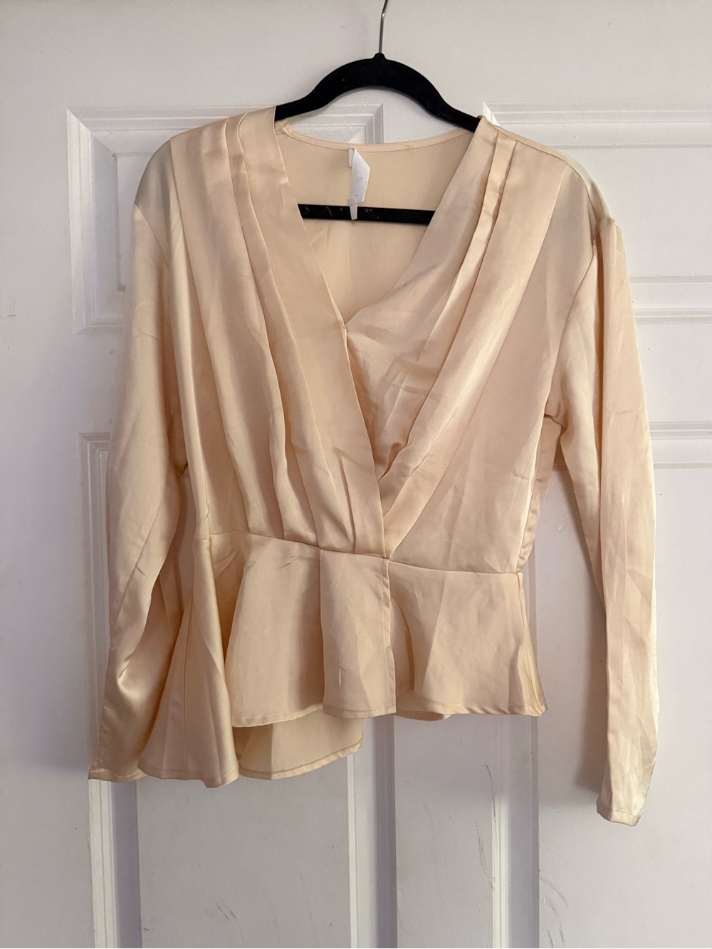 Astr Cream Satin Peplum Wrap Blouse